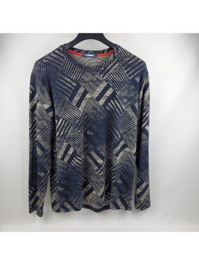Mondo Sweater Men XXL Long Sleeve Round Neck Pullover Blue Tan Cotton Blend